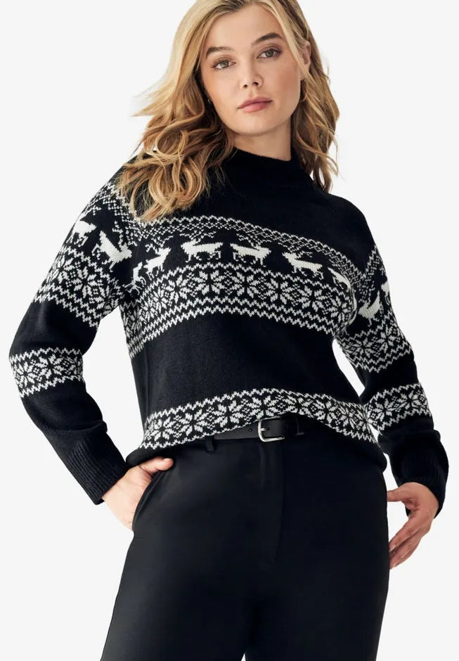 Fair Isle Mock Neck Sweater