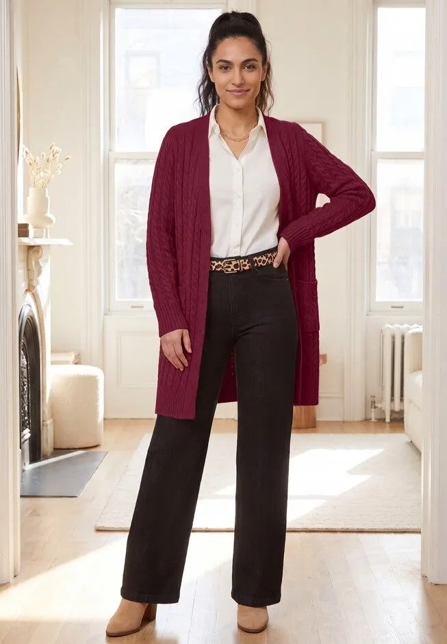 Cable Button-Front Cardigan