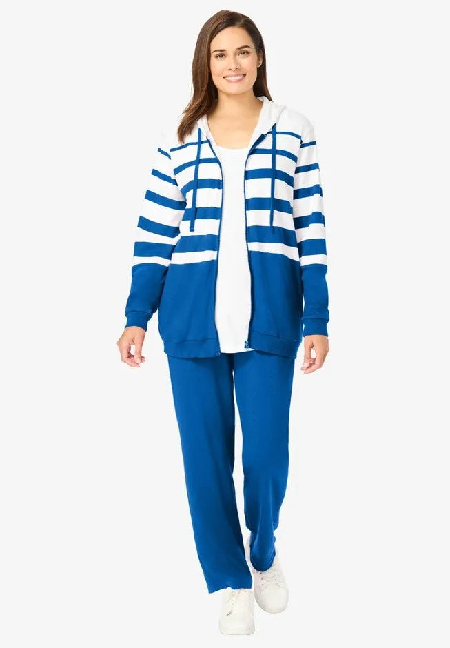 Striped Full Zip Jacket Set