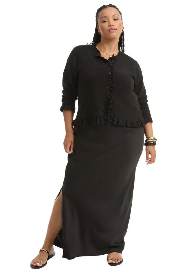 Ruffle Hem Buttoned Sweater