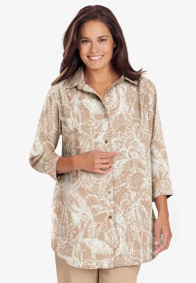No Iron Three-Quarter Sleeve Peachskin Shirt