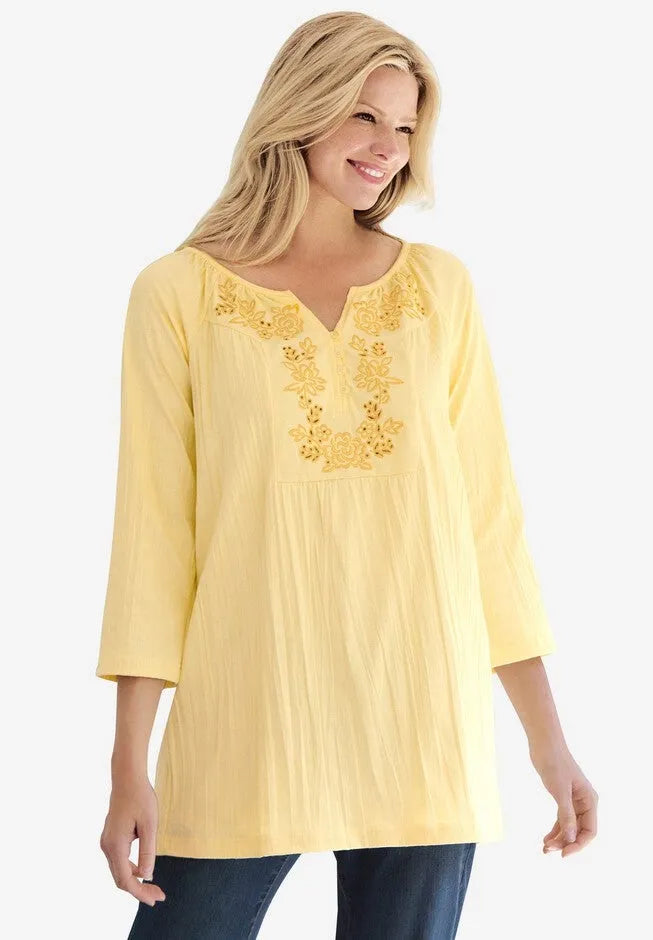 Embroidered Crinkle Tunic