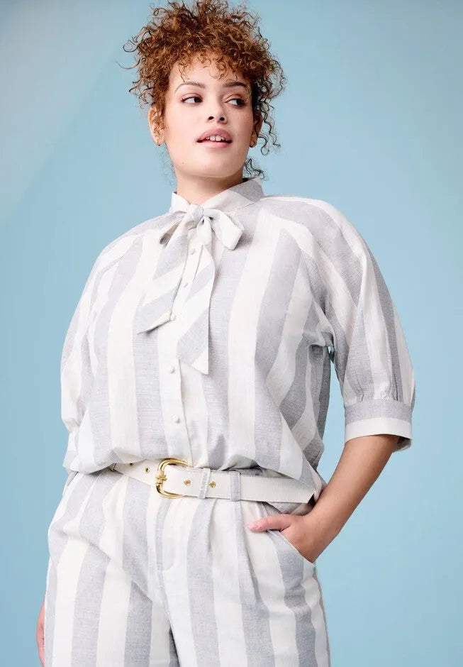 Tie-Neck Button-Down Blouse