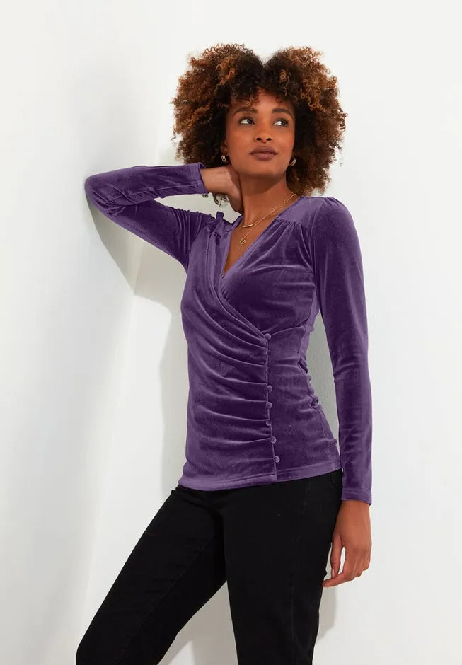 V-Neck Velvet Wrap Top