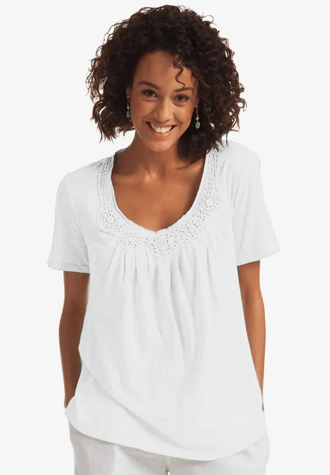 Crochet-Trim Knit Top