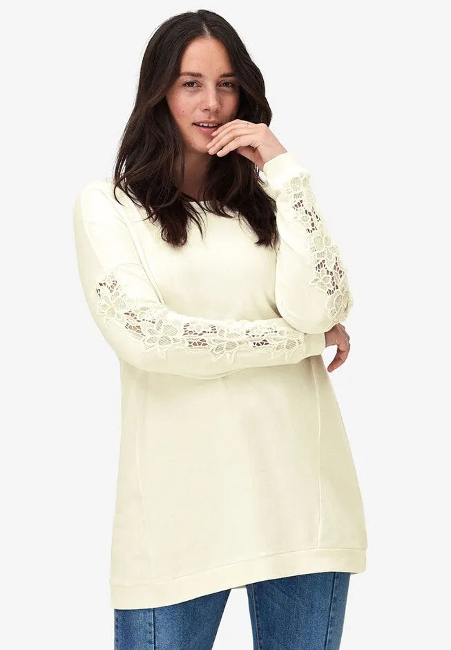 French Terry Lace Trim Sweatshirt Tunic
