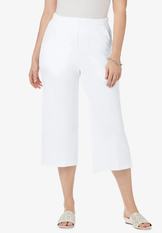 Soft Ease Cotton Knit Cropped Wide Leg Pant