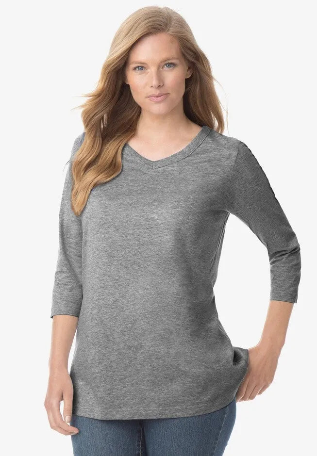 Perfect Three-Quarter Sleeve V-Neck Tee