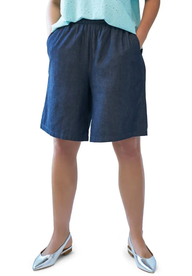 100% Cotton Denim Elastic Waistband Pull-On Shorts