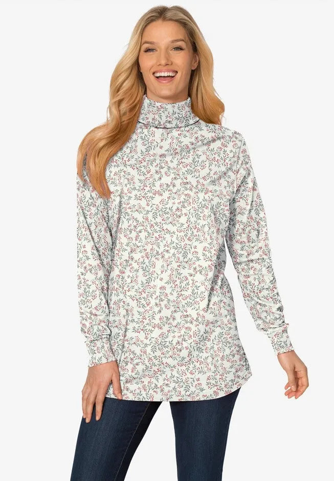 Perfect Printed Long-Sleeve Turtleneck Tee