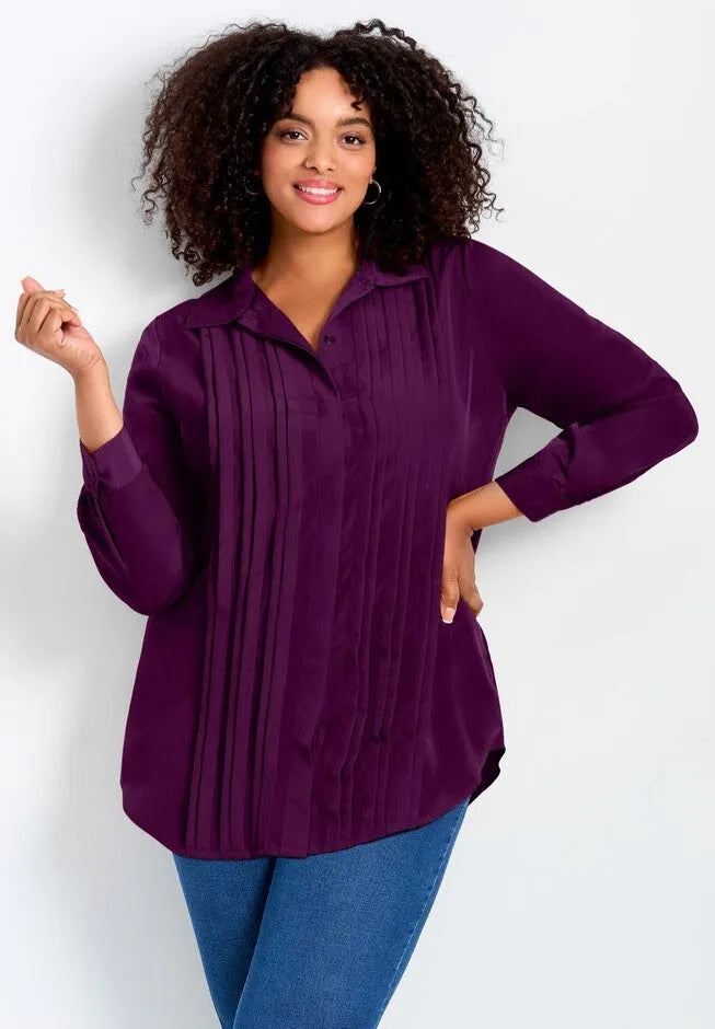 Pleated Button Down Shirt