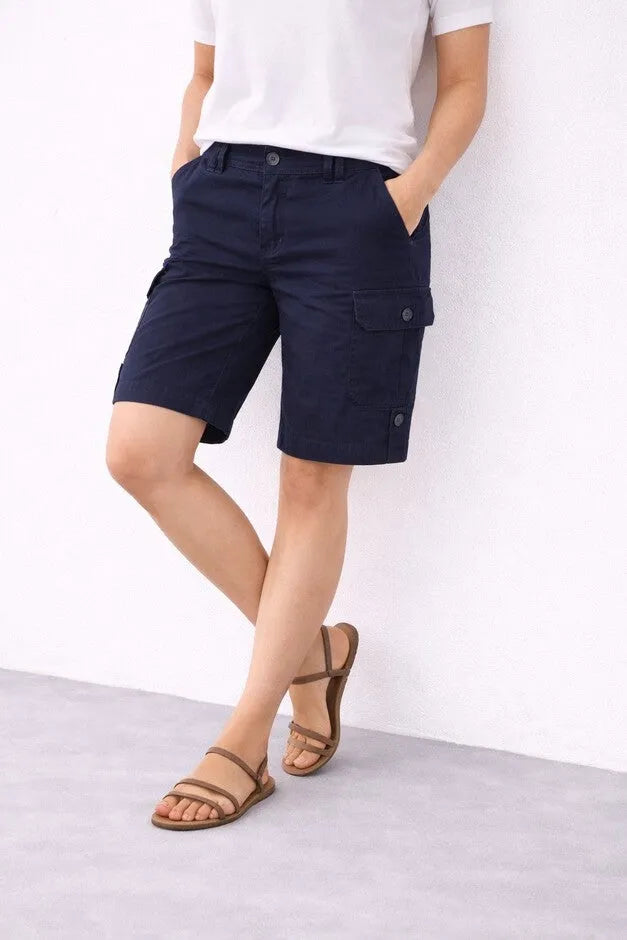 2 in 1 Mid-Rise Stretch Cotton Convertible Cargo Bermuda To Shorts