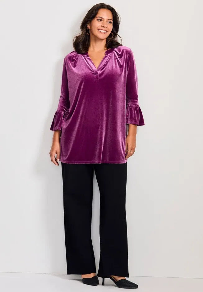 Split Neck Bell Sleeve Top