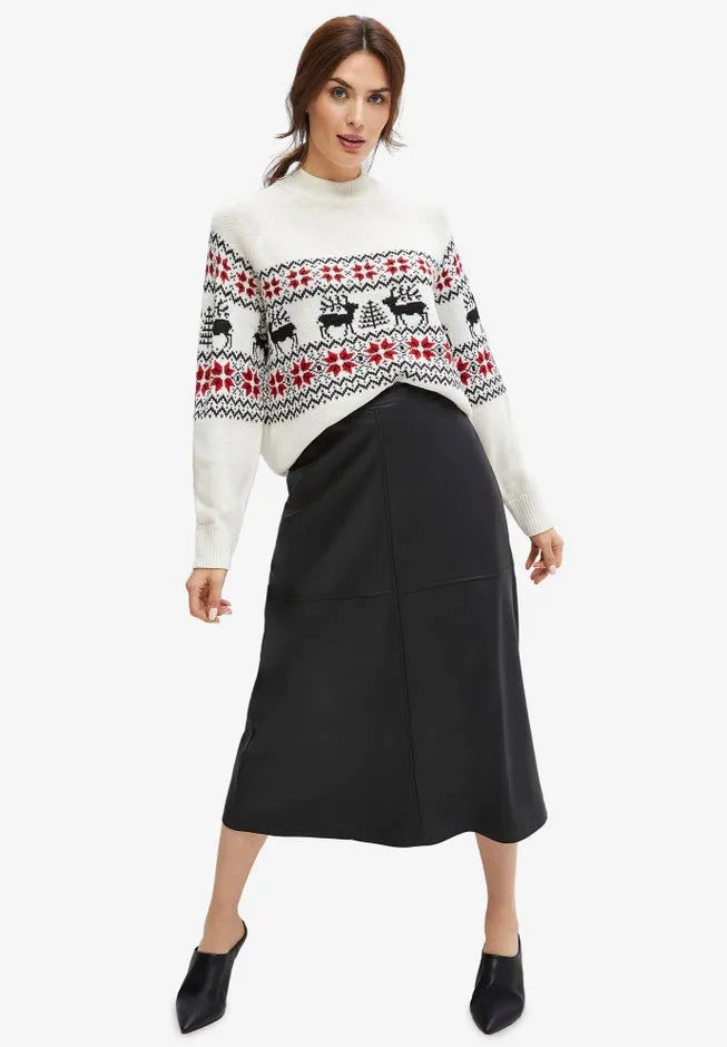 Faux Leather A-line Midi Skirt