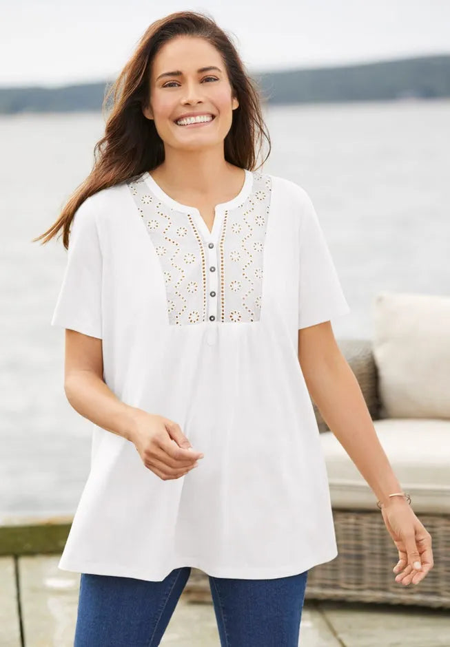 Eyelet Henley Tee