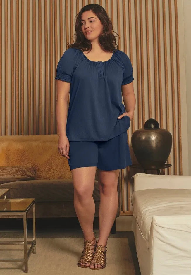 Knit Gauze Smocked Shorts