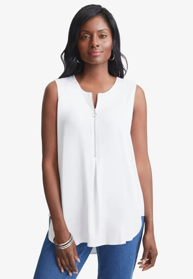 Stretch Knit Hi-Low Zip Tunic