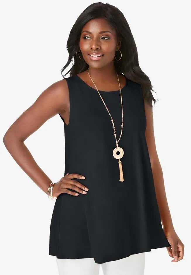 Stretch Knit Sleeveless Swing Tunic