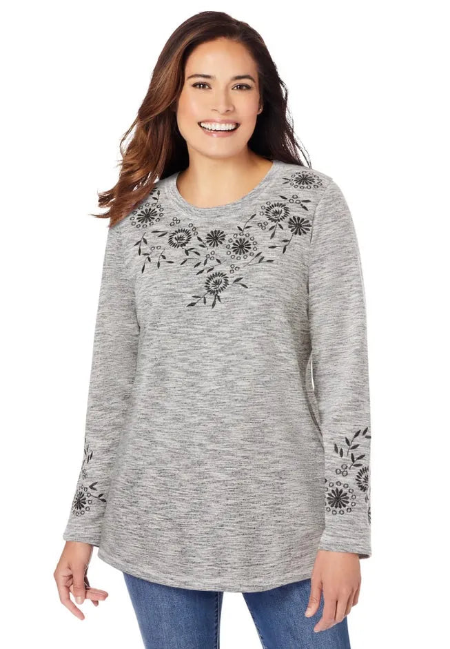 Floral Embroidered Sweatshirt Tee