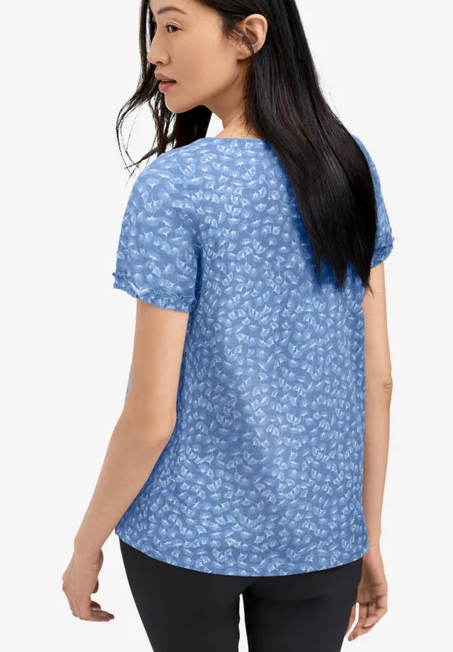 100% Cotton Slub Self-Tie Keyhole Neckline Short Sleeve Tee