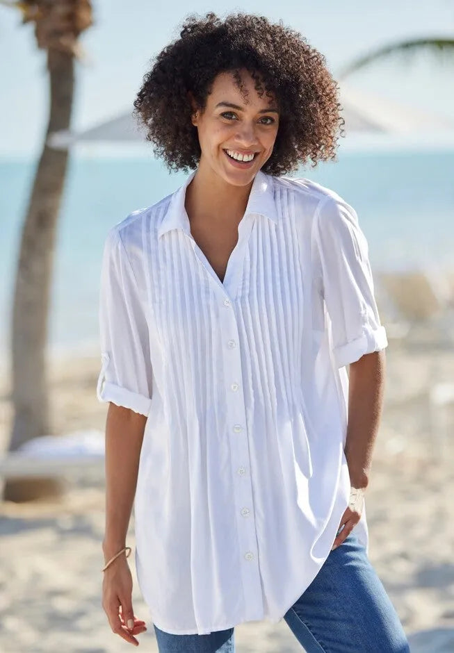Rayon Pintucked Effortless Tunic Blouse
