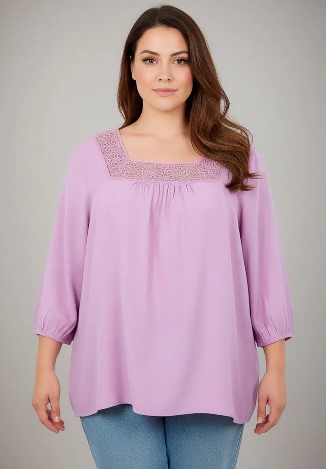 Lace Neckline Peasant Blouse