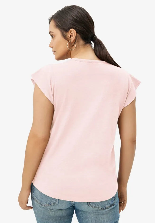 100% Cotton Slub Cap Sleeve A-Line Henley Tee
