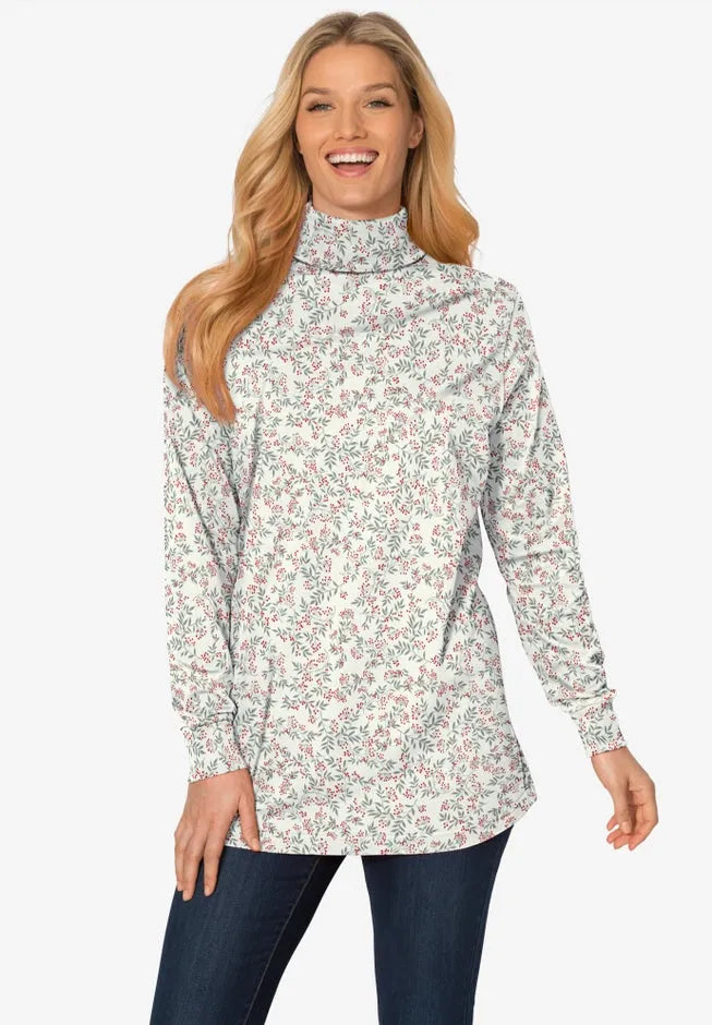 Perfect Printed Long-Sleeve Turtleneck Tee