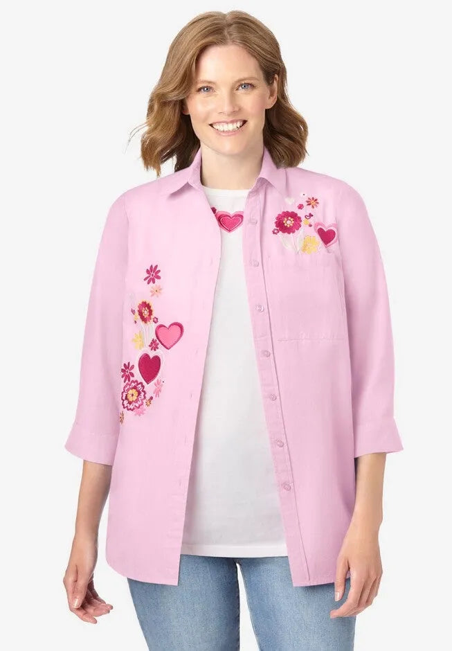 2-Piece Embroidered Poplin Tunic and Tee Set