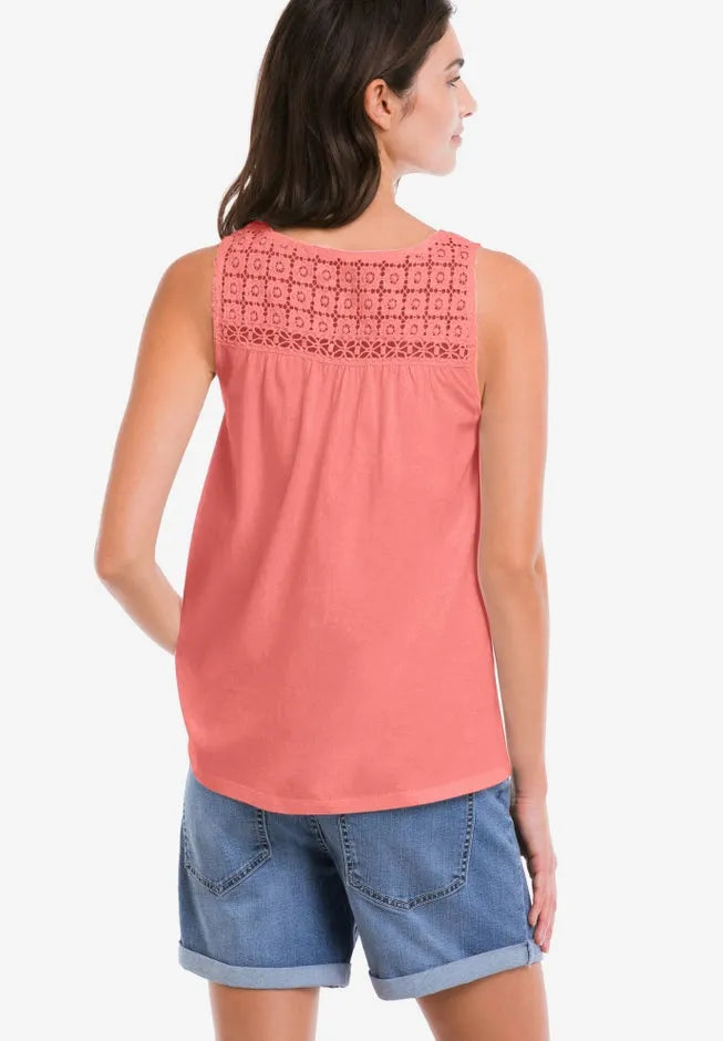 100% Cotton Crochet Scoop Neck A-Line Tank