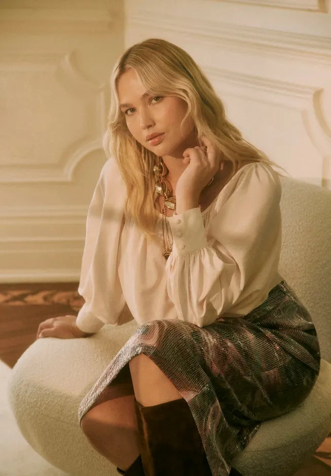 Boat Neck Balloon-Sleeve Blouse