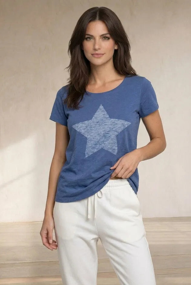 100% Cotton Jersey Slub Scoopneck Short Sleeve Graphic Tee