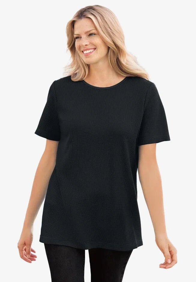 Waffle Thermal Satin Trim Tee