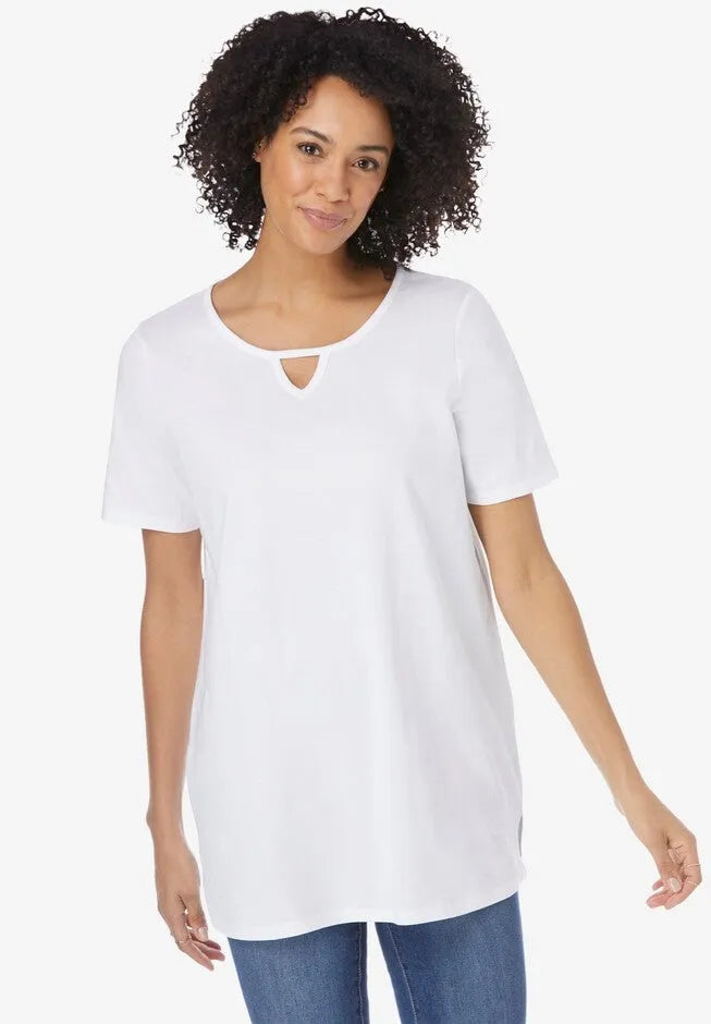 Perfect Short-Sleeve Keyhole Tee