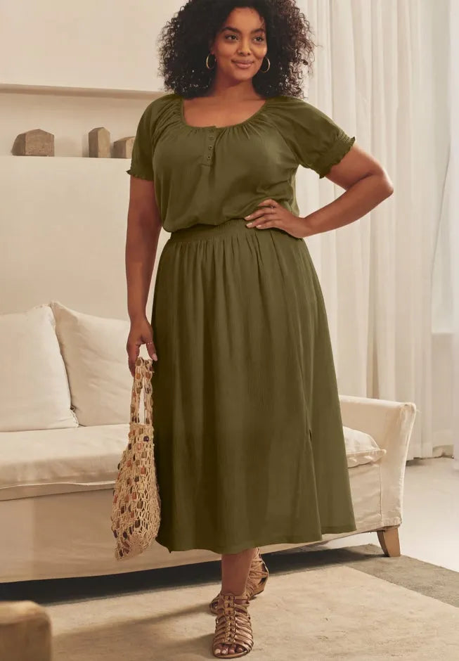 Knit Gauze Smocked Skirt