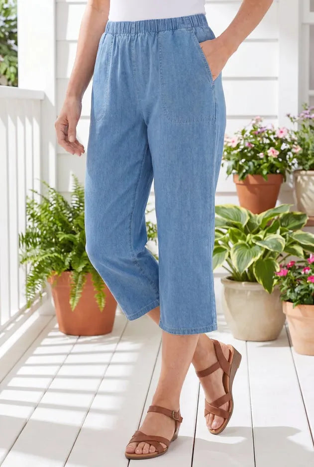 Fineline Stretch Denim Pull-On Capri Jeans