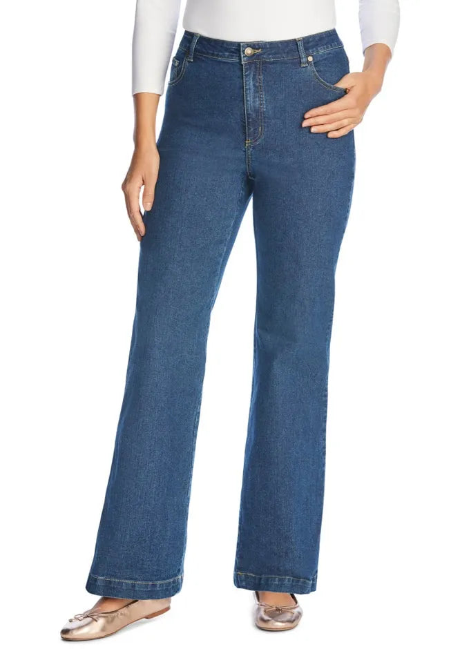Stretch Denim Wide-Leg Five-Pocket Jeans