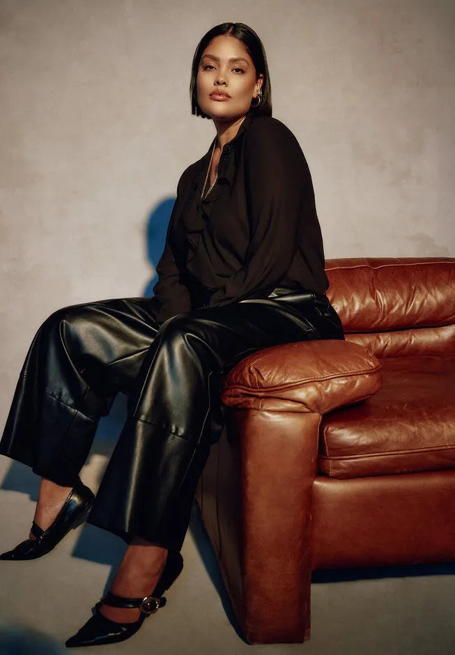 Cuffed Faux Leather Pants
