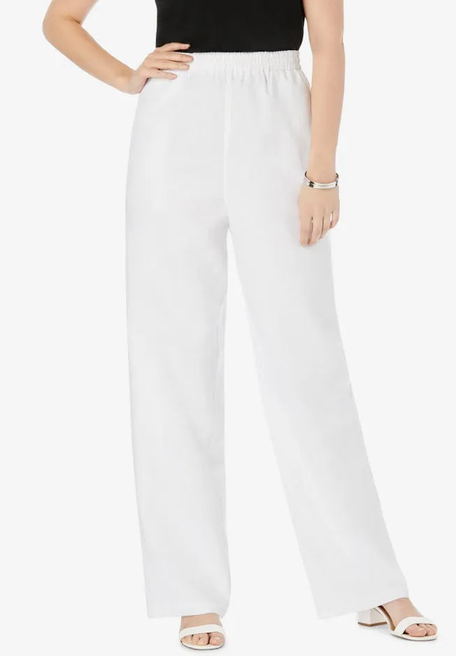Lightweight Linen-Blend Straight-Leg Pants