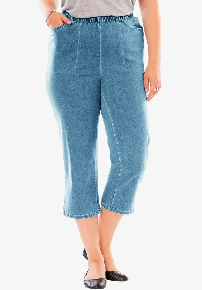 Fineline Stretch Denim Pull-On Capri Jeans