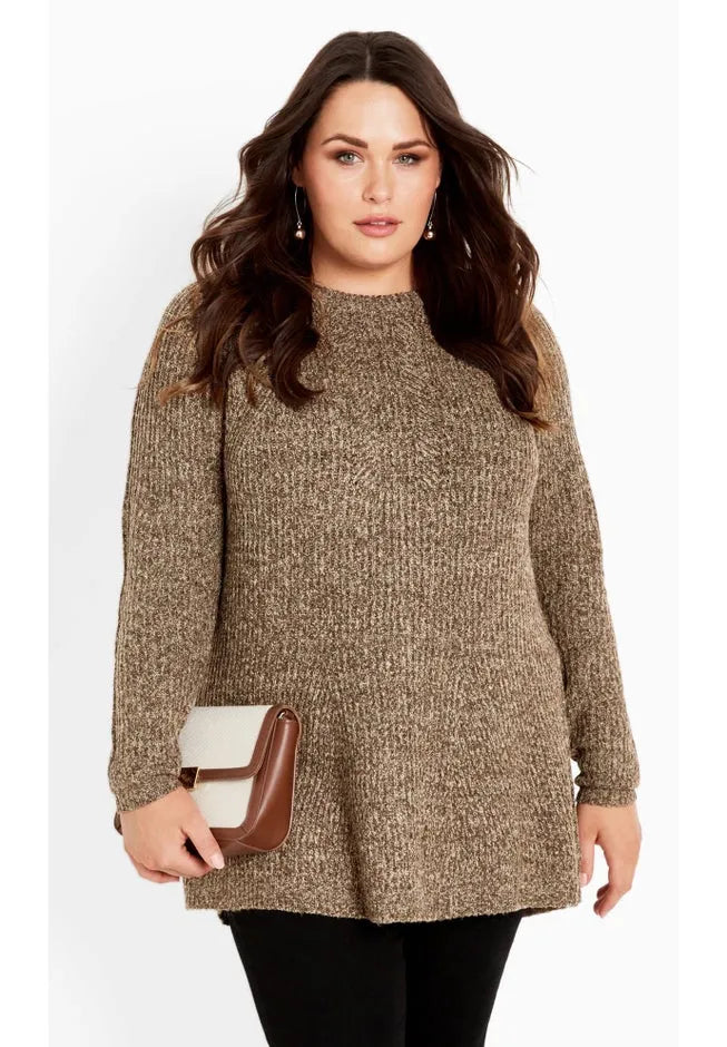 Tia Curved Hem Tunic Sweater