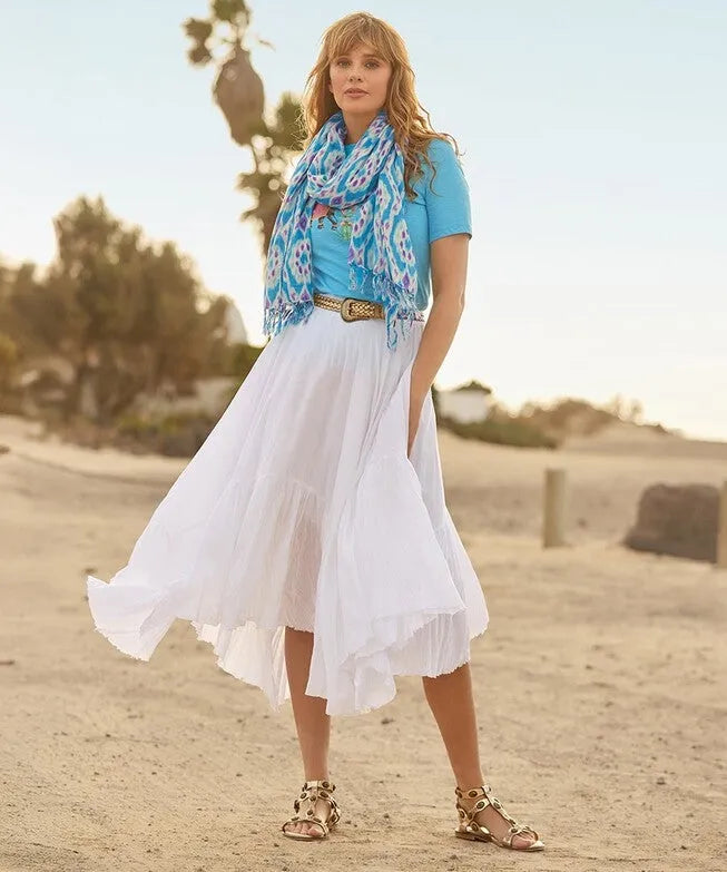 Handkerchief Hem Crinkle Midi Skirt