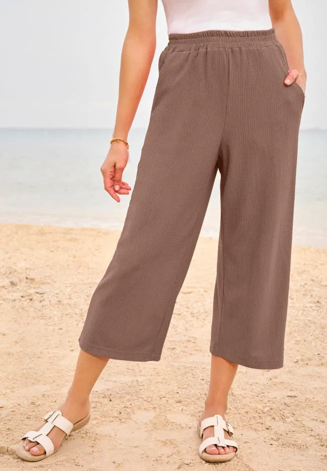 Wide-Leg Texture Knit Capri