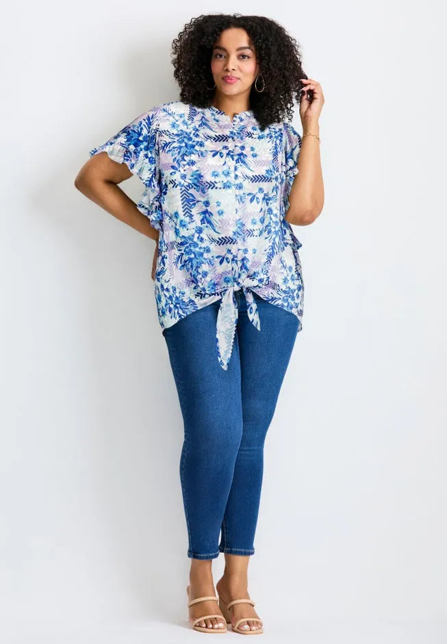 Tie Front Scarf Sleeve Blouse