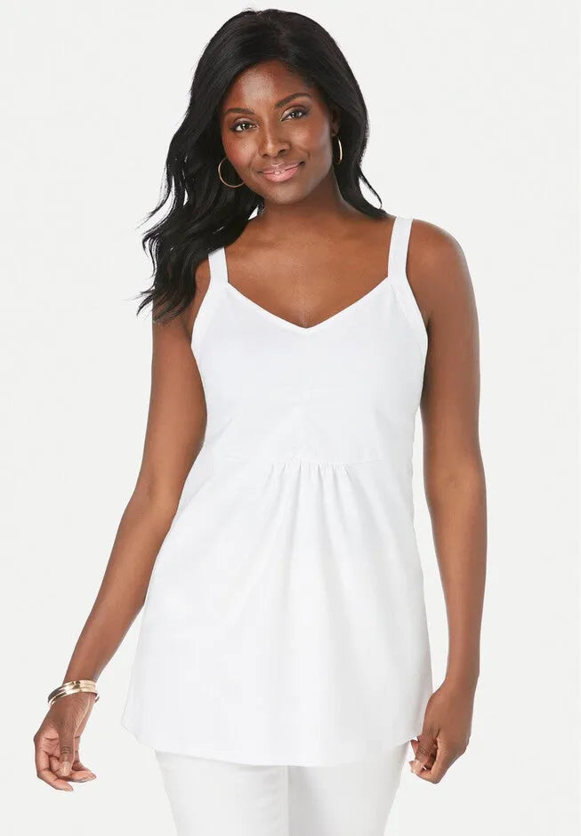 Stretch Cotton Shirred Tank