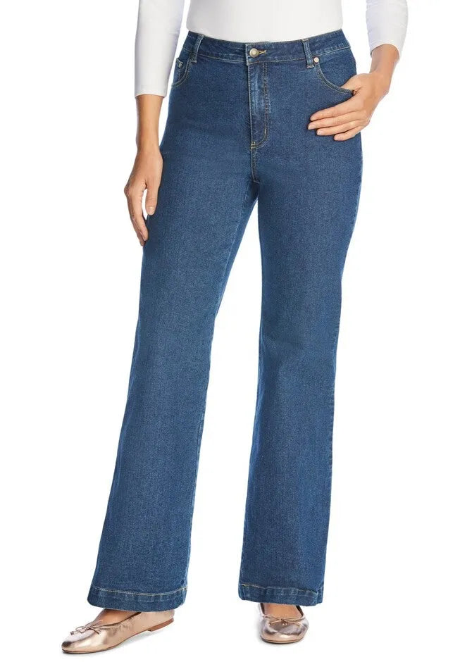 Stretch Denim Wide-Leg Five-Pocket Jeans
