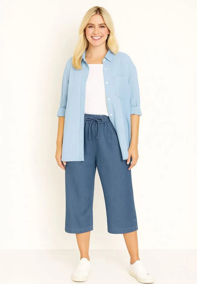 Drawstring Denim Capri