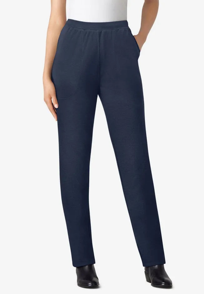 Straight-Leg Stretch Ponte-Knit Pull-On Pants
