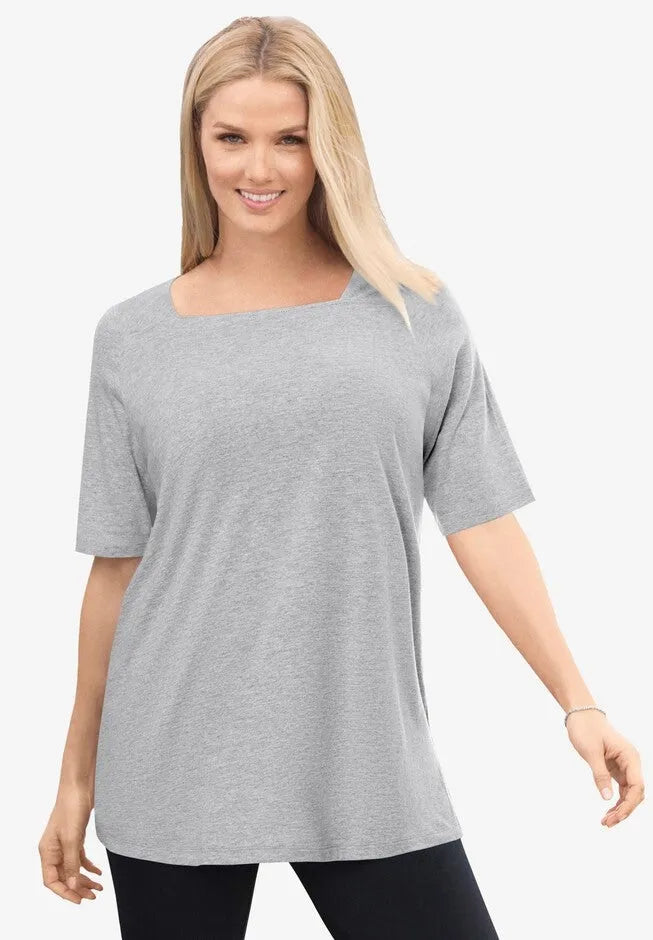 Perfect Elbow-Sleeve Square-Neck Tee