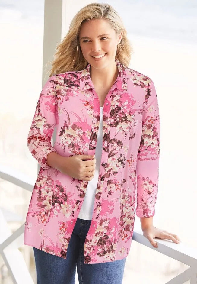 Crinkle Button-Front Shirt